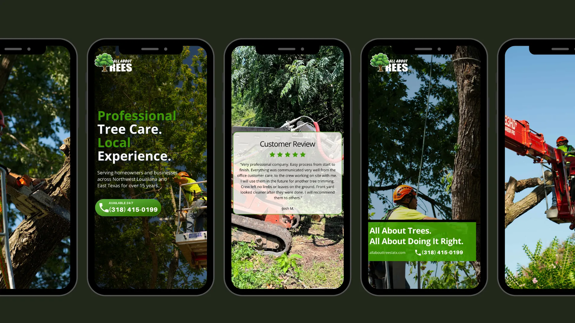 All About Trees stories with a five star customer review and tree crews at work