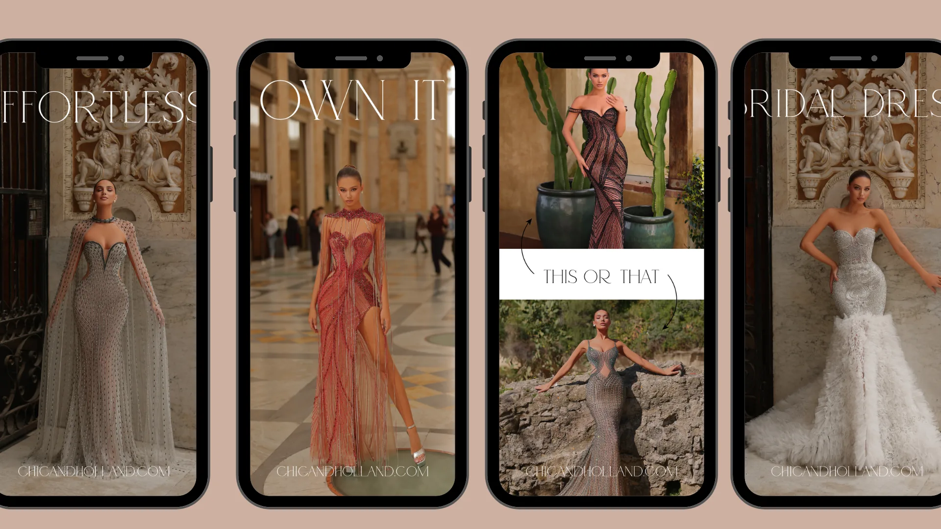 Chic and Holland stories: effortless, own it, this or that and bridal dresses