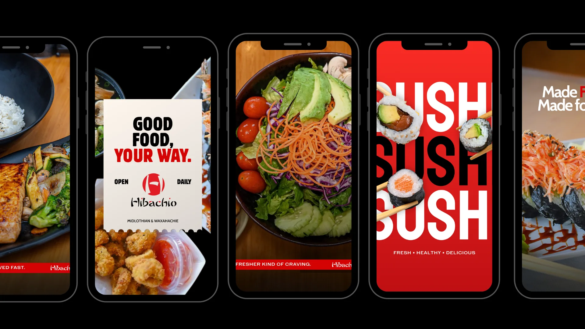 Hibachio stories: fried rice, good food your way, a fresh salad bowl and the sushi sushi sushi poster