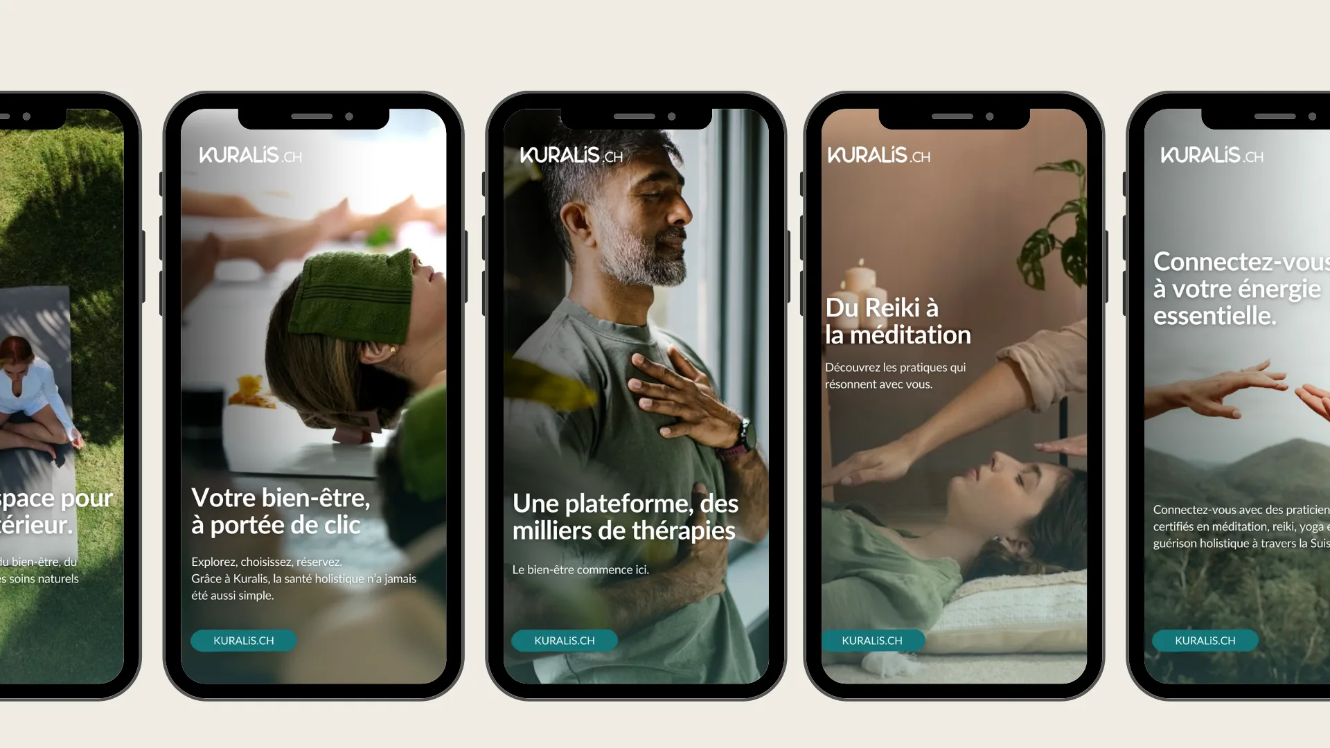 Kuralis stories in deep green: wellbeing one click away, a platform of thousands of therapies, Reiki and meditation