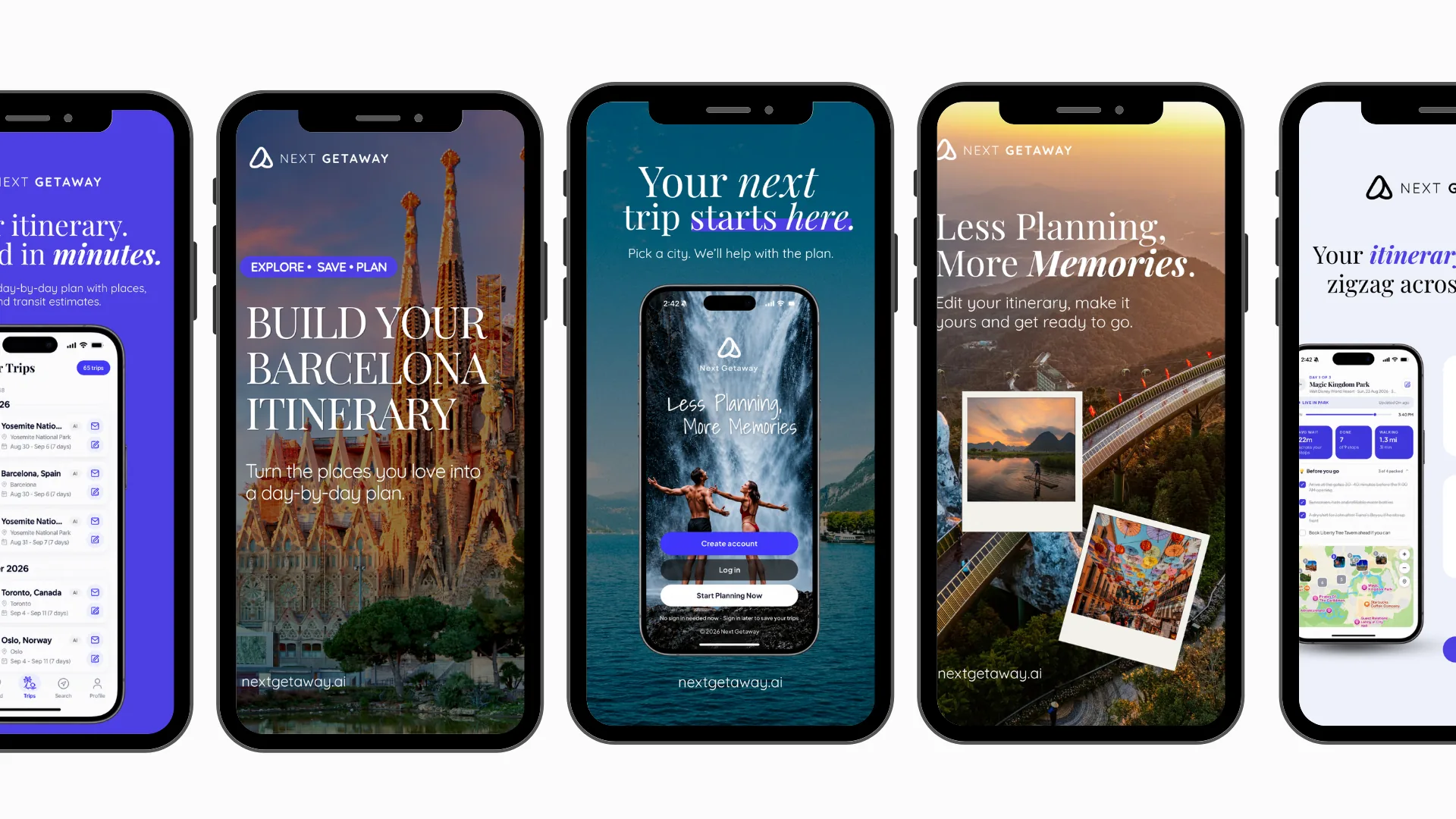 Next Getaway stories: build your Barcelona itinerary, your next trip starts here, less planning more memories