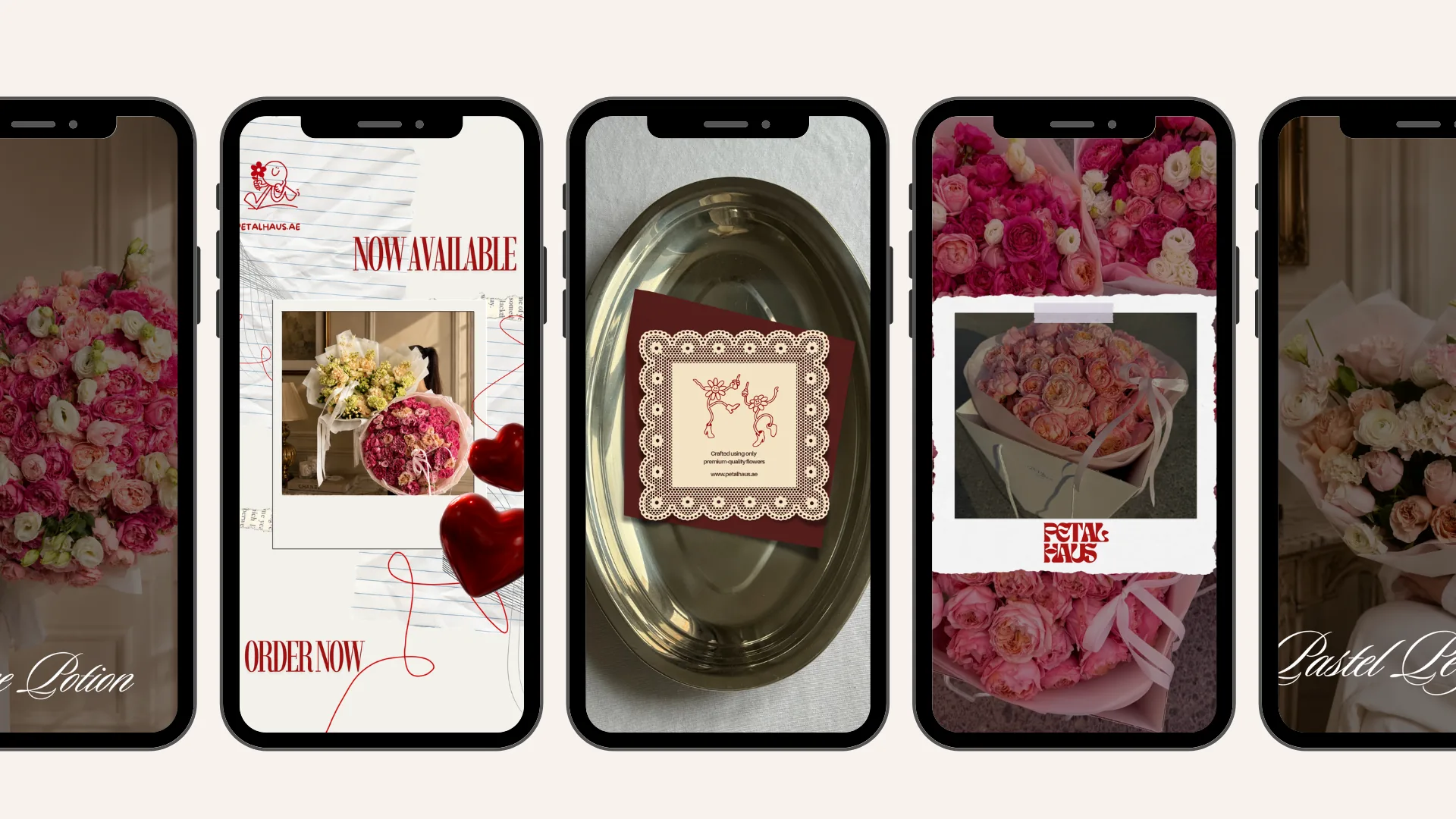 Petal Haus stories: now available, order now and pastel bouquets